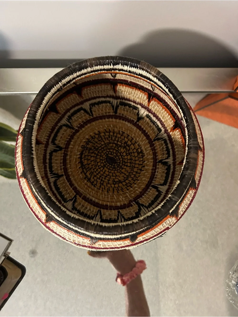 Embera polychrome geometric handwoven basket from Darien Rainforest in Panama
